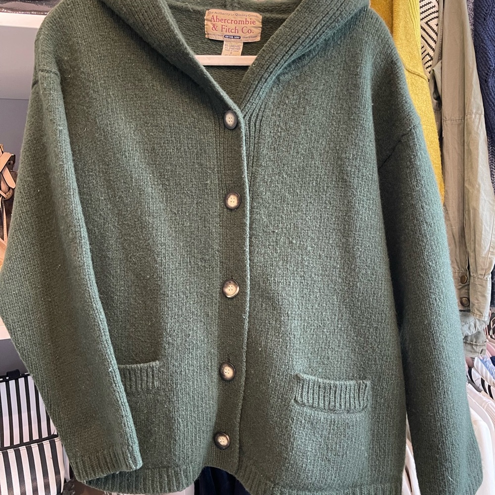 Abercrombie & Fitch Green Cardigan Sweater Plush Knit